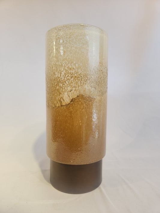 Golden Blown Glass and Brass Hurricane Vase