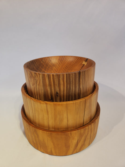 Natural Pine Bowls with Butterfly Inlay, S/3