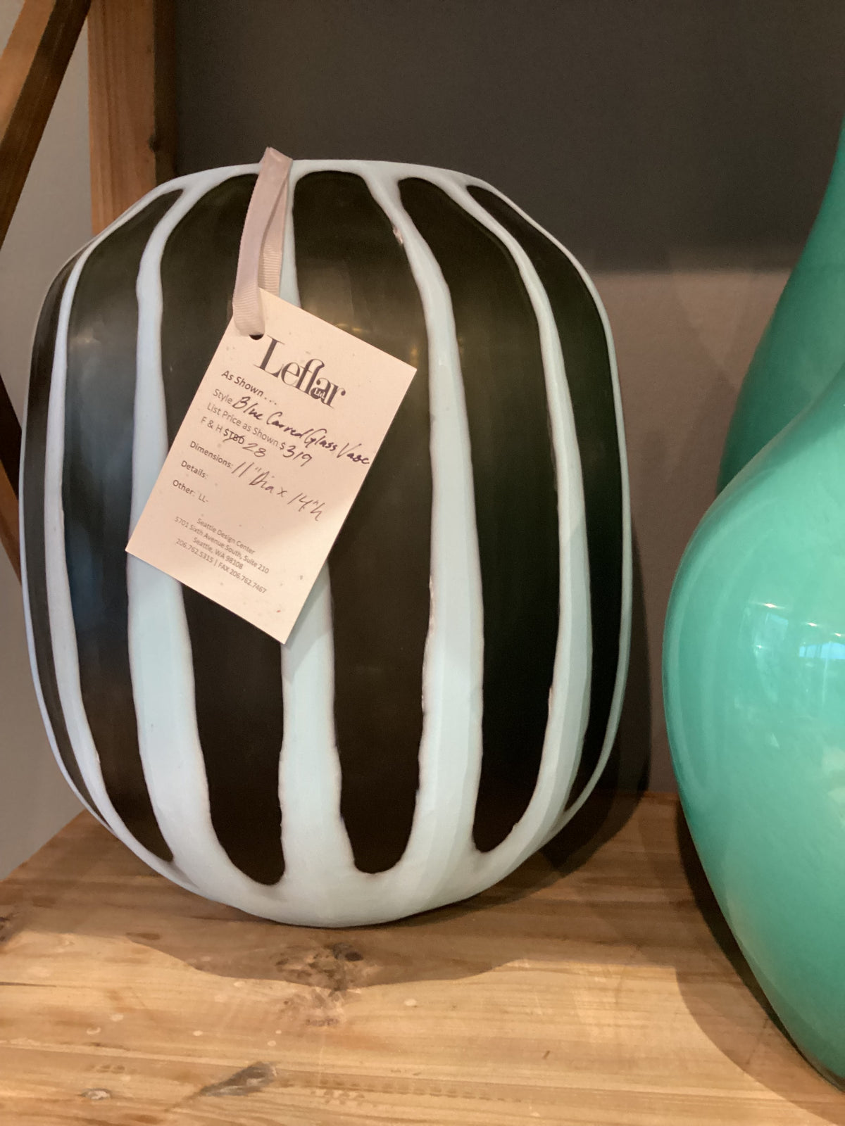 Blue Carved Glass Vase