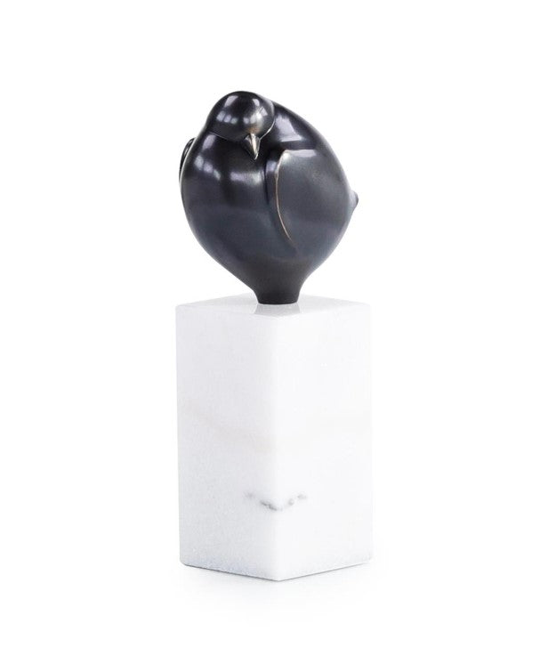 Bronzed Bird Sculpture on Marble Base, Large