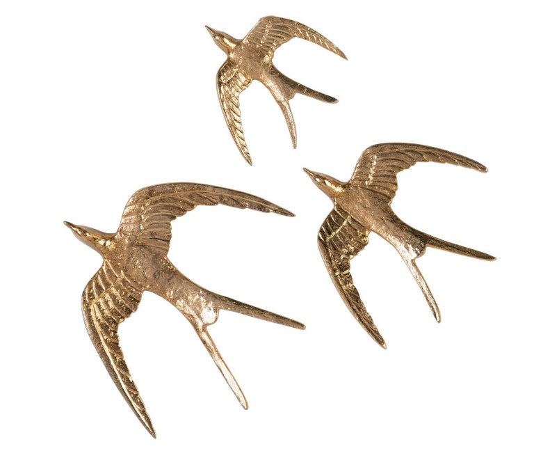 Set of Three Brass Birds in Flight