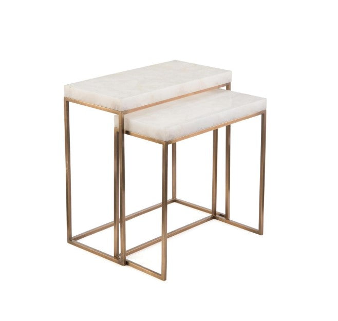 Set Of Two Calcite And Antique Brass Nesting Tables