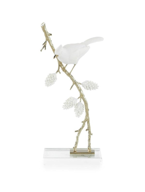 Porcelain Bird Sculpture on Pine Branch II