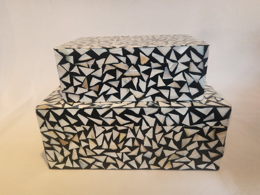 Graphic Mother of Pearl Inlay Boxes, S/2