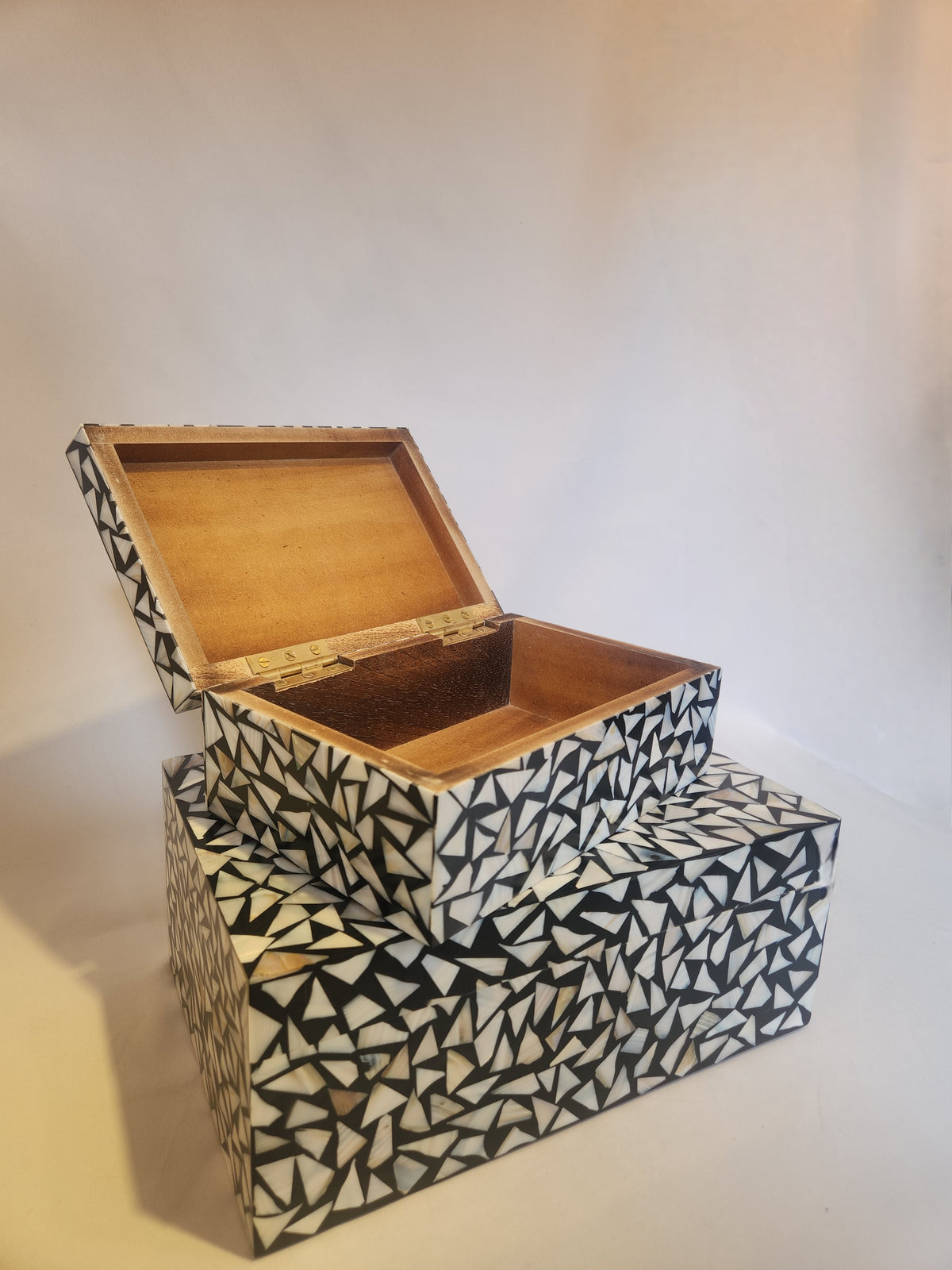 Graphic Mother of Pearl Inlay Boxes, S/2