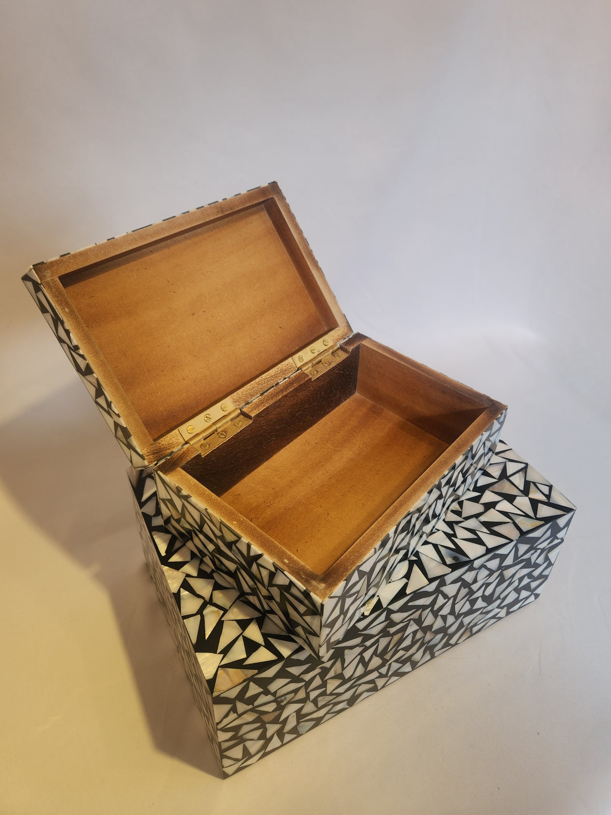 Graphic Mother of Pearl Inlay Boxes, S/2