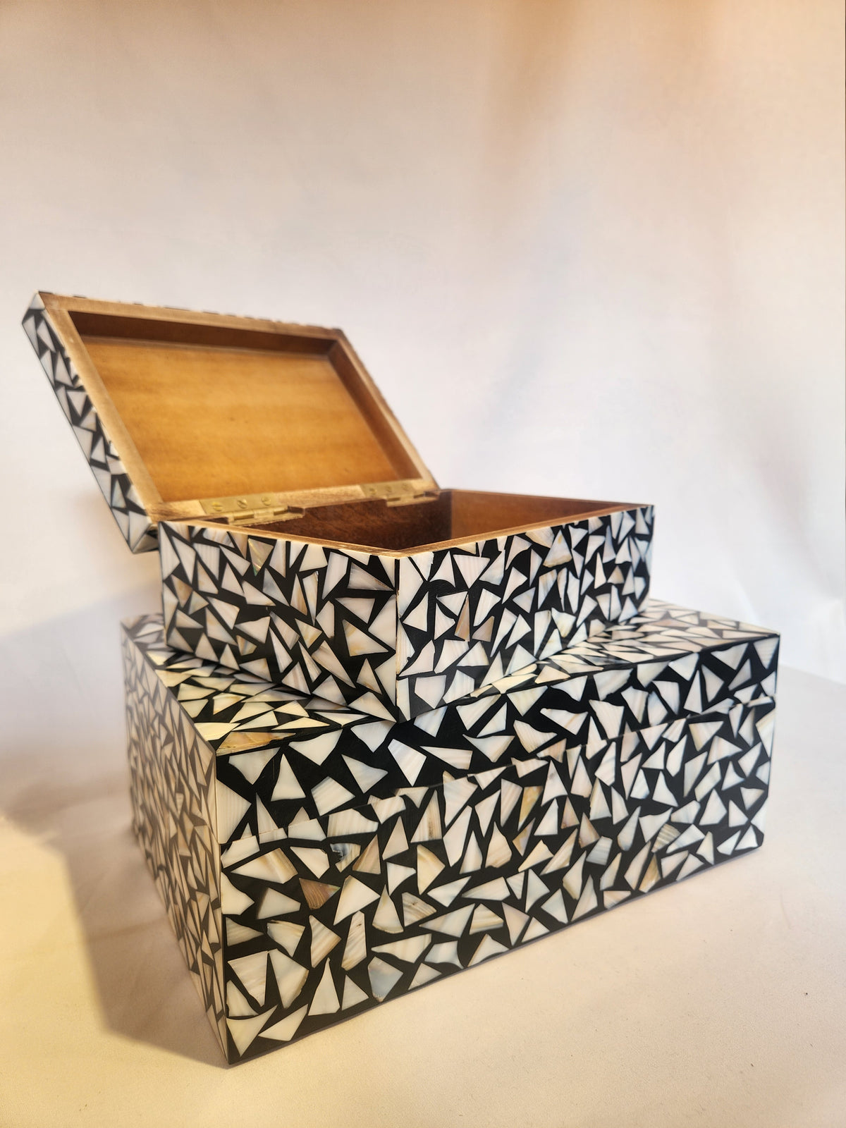 Graphic Mother of Pearl Inlay Boxes, S/2