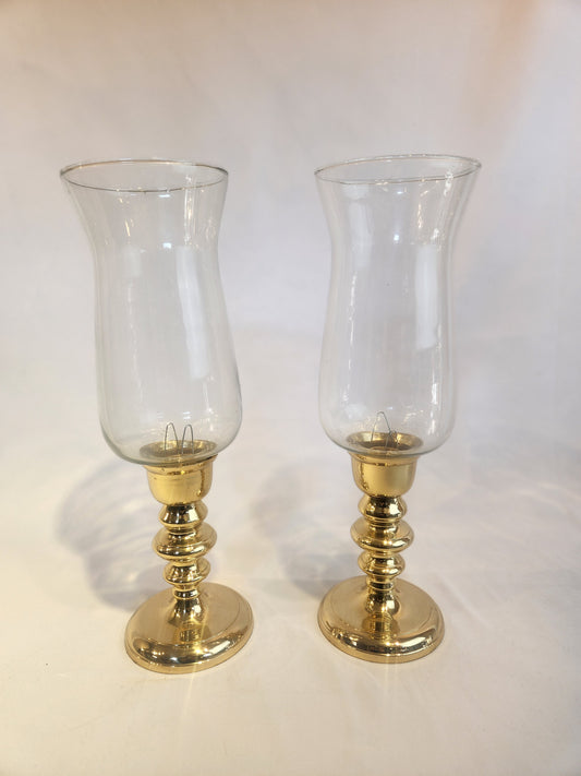 Hurricane Candle Holders with Gold Finish, S/2