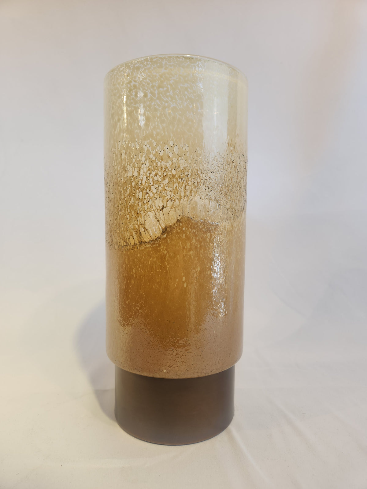 Golden Blown Glass and Brass Hurricane Vase