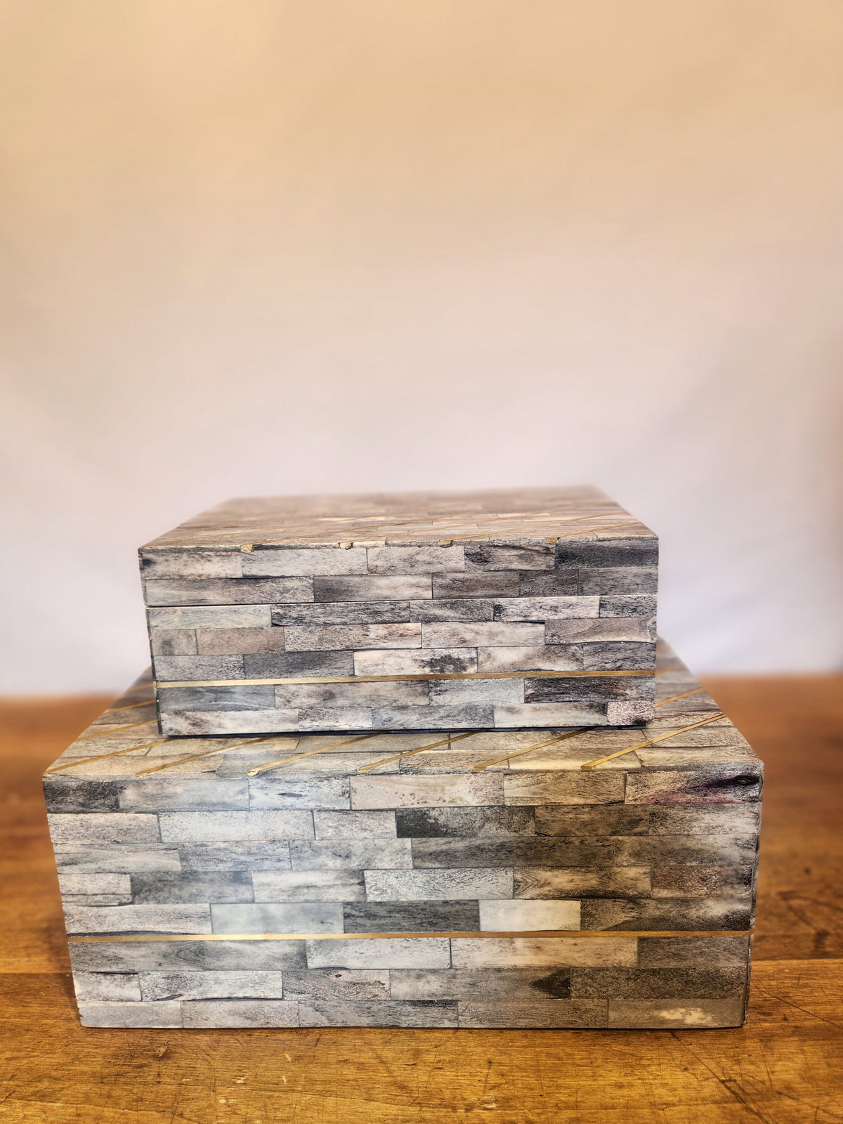 Shades of Gray & Gold Horn Boxes, S/2