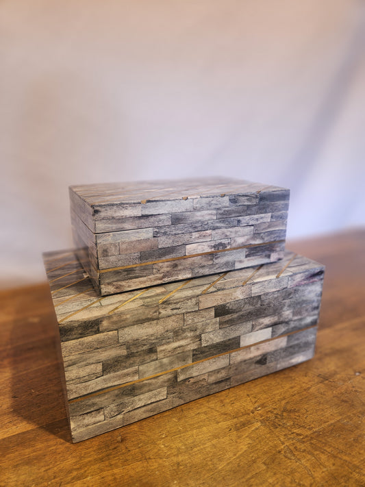 Shades of Gray & Gold Horn Boxes, S/2