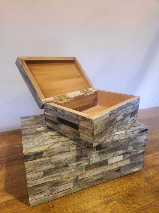 Shades of Gray & Gold Horn Boxes, S/2