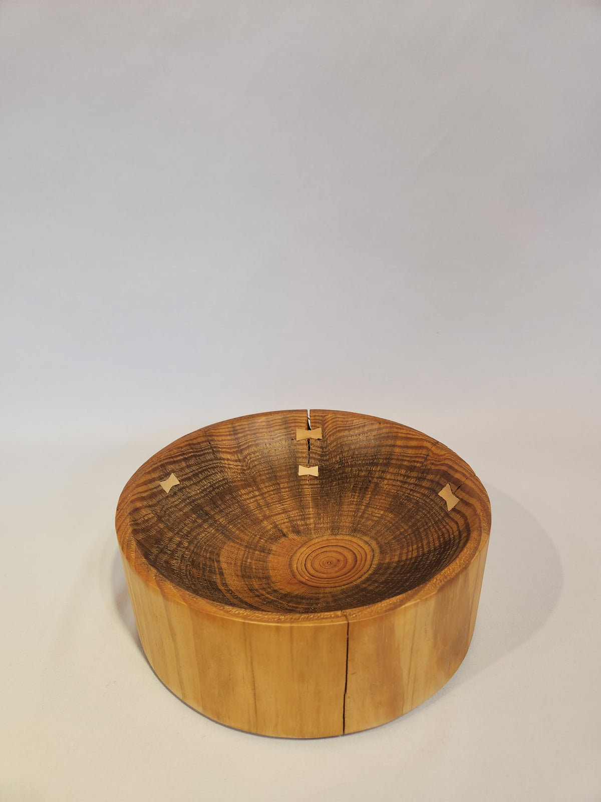 Natural Pine Bowls with Butterfly Inlay, S/3