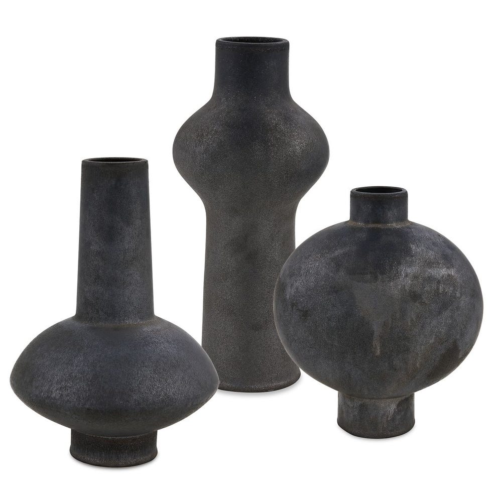 Charcoal Bloom Indoor-Outdoor Vases, S/3