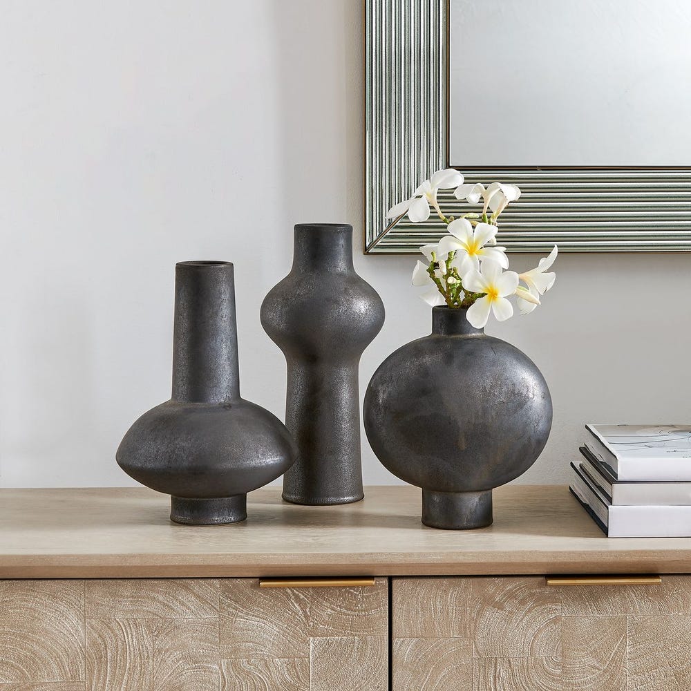 Charcoal Bloom Indoor-Outdoor Vases, S/3