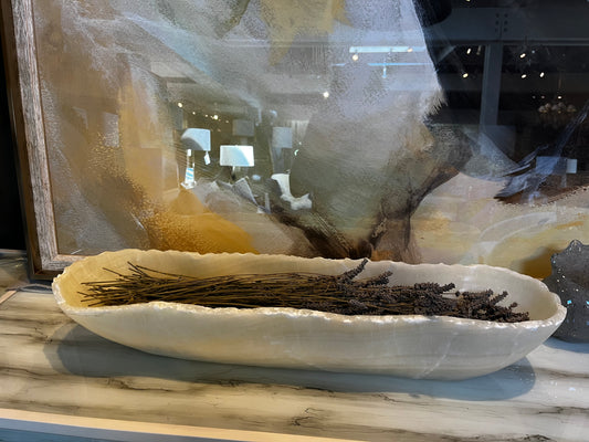 Oblong Stone Bowl - White