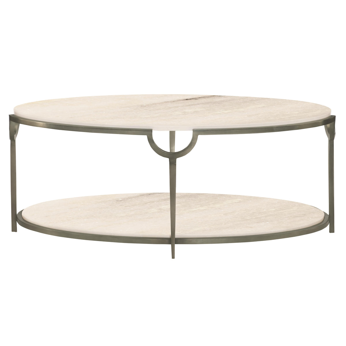 Oval Carrera Marble and Nickel Cocktail Table
