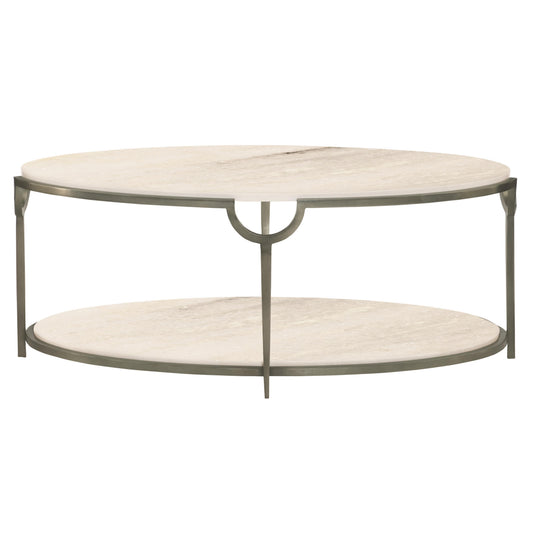 Oval Carrera Marble and Nickel Cocktail Table