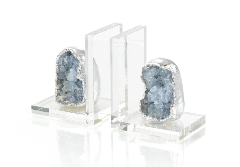 Set of Two Silver Geode Bookends
