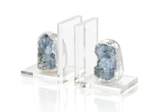 Set of Two Silver Geode Bookends