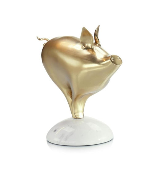 Brass Pig Sculpture on Marble