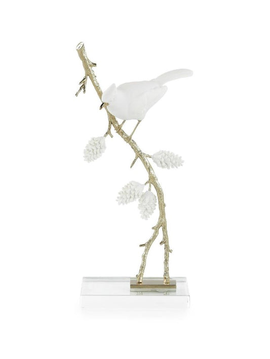 Porcelain Bird Sculpture on Pine Branch II